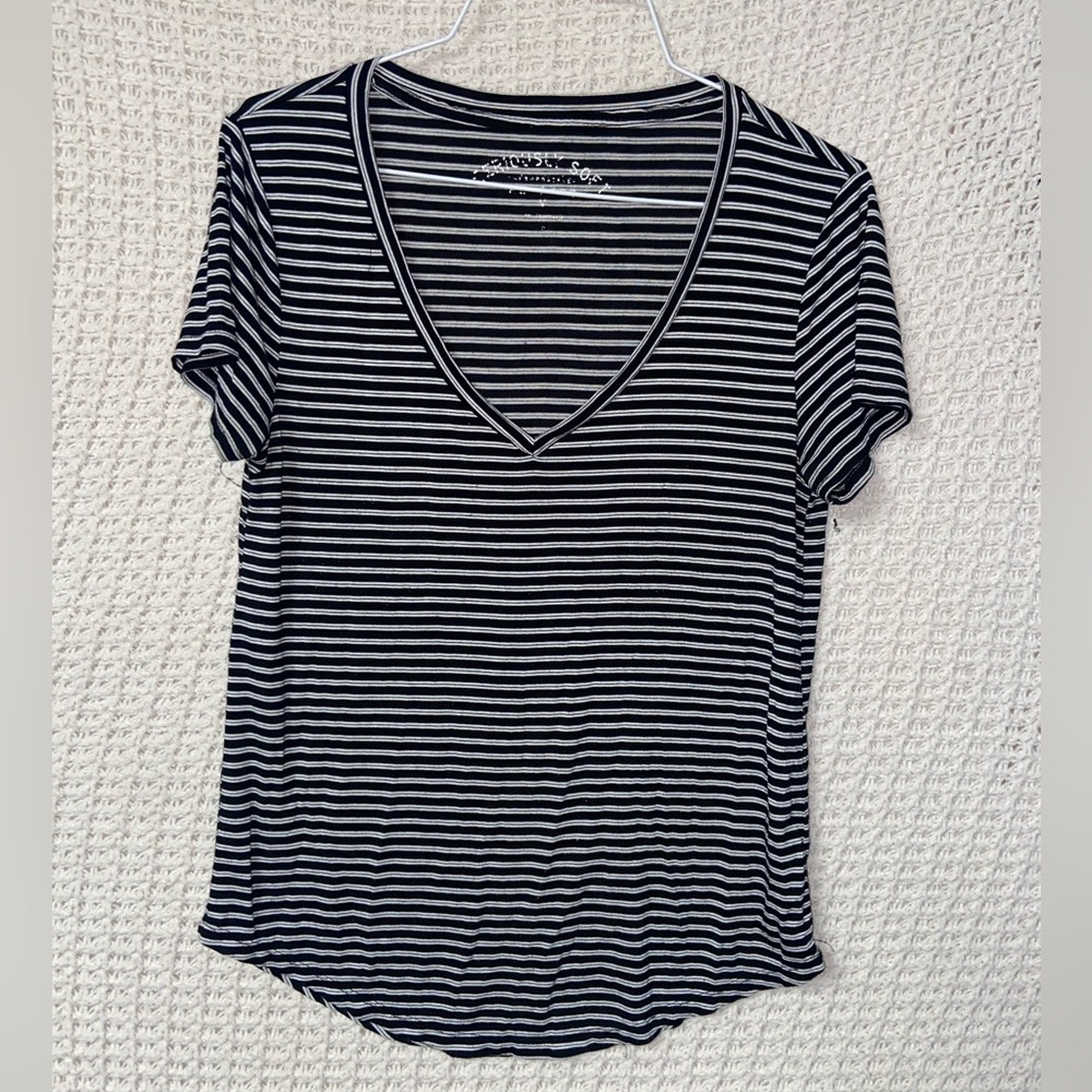 American Eagle Seriously Soft Striped Loose Fit V Neck Top